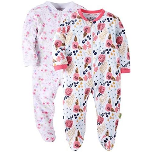 Marquebaby Baby Boys Girls One-Piece Footies Organic Cotton Jumpsuit Zip Front Romper