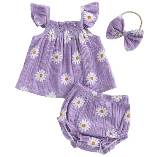 Mubineo Baby Girl Summer Clothes Cute Ruffle Tops Dress Shorts Outfits Set Infant Toddler Shrit Bloomers Princess Outfit