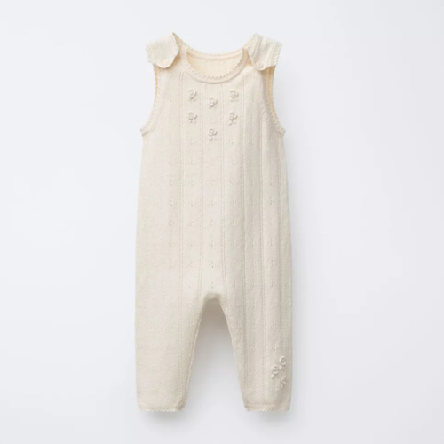 OPENWORK AND EMBROIDERED KNIT OVERALLS - Ecru | ZARA United States