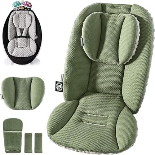mamatepe Infant Car Seat Insert for Newborns, Soft Minky Cushioned Comfort, 2-in-1 Reversible Baby Car Seat Cushion, Fits Strollers, Swings, Rockers, Bouncers & Bassinets, Green