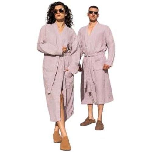Muslin Unisex Bathrobe Women & Men, 100% Cotton Kimono Lightweight Robe | Long Robes Soft, Absorbent, Spa robes