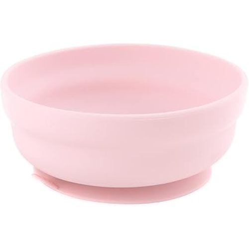 Bumkins Baby Bowl, Silicone Suction, for Babies, Toddlers and Kids, Baby Led Weaning, Feeding Essentials, Platinum Silicone, Non Skid Sticky Bottom, Supplies for Children Ages 6 Months Up, Pink