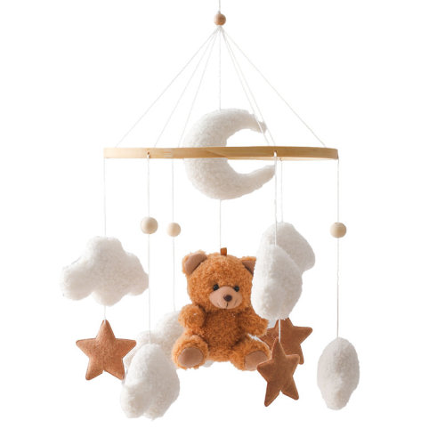 Trinx Brown Bear Teddy Boucle Crib Mobile with Moon, Clouds, Stars and Gentle Bells | Wayfair