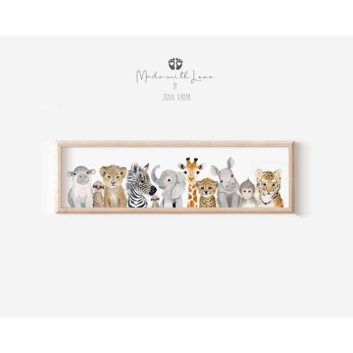 Safari Pano Nursery Print, Baby Animal Nursery Art, Safari Animal Watercolor, Jungle  Baby Room Decor, Nursery Canvas Print, Canvas or PAPER