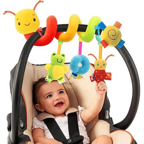FPVERA Spiral Car Seat & Stroller Activity Toy - Baby Sensory Toys Soft Hanging Toys for Babies 0-12 Months Boys Girls Carseat Crib Stroller, with Ringing Bell, Music