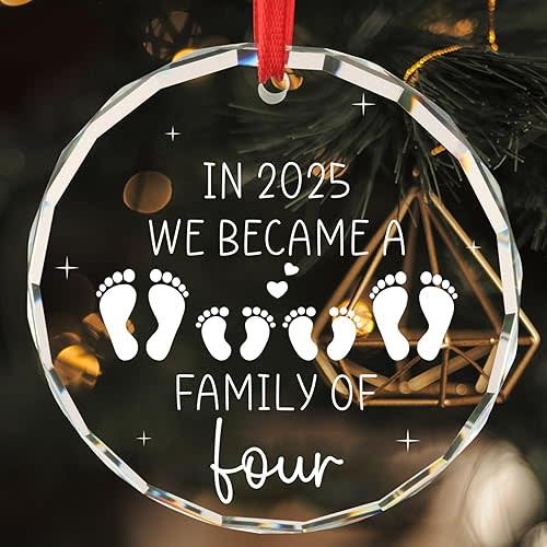 Newborn Baby Gifts for Couples in 2025 We Became a Family of Four Baby's First Christmas Ornament First Time Parents Mom Dad Gifts Family of 4 Christmas Tree Decoration Glass Round Ornament