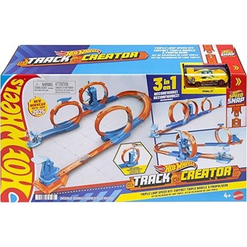 Hot Wheels Toy Car Track Set, Triple Loop Pack & 1:64 Scale Vehicle, Track-Building Components with 3 Loops, Speed Snap Tracks & Adapters