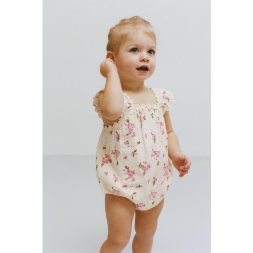FLORAL EYELET ROMPER - Ecru | ZARA United States