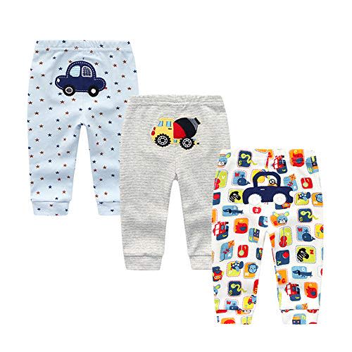 Unisex Newborn Baby Cotton 4-Pack Pants Embroidery Pringting Casual Leggings 0-24 Months for Boys and Girls