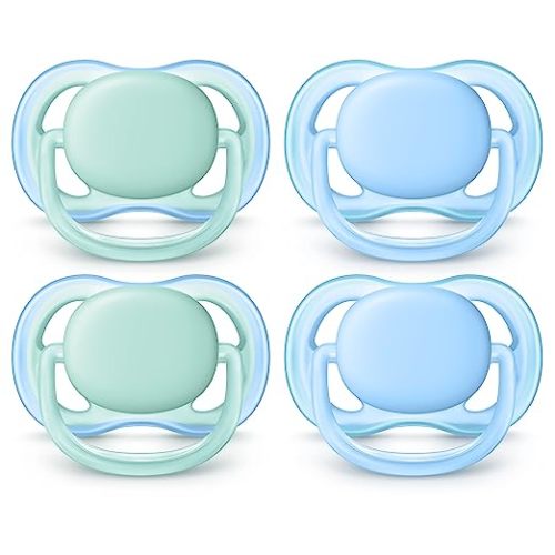 Philips AVENT Ultra Air Pacifier, 0-6 Months, Blue/Green, 4 Pack, SCF244/40 - 0-6m