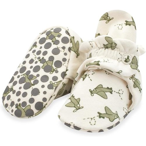 Zutano Organic Cotton Baby Booties With Gripper Soles, Soft Sole Stay-on Baby Shoes, Airplanes, 3M