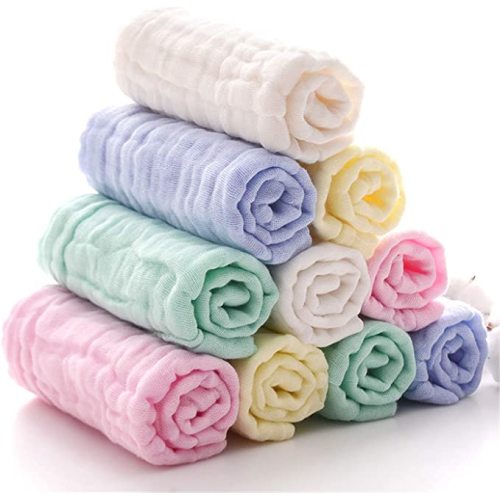 Baby Muslin Washcloths and Burp Cloths, Soft Absorbent Face Towels for Newborns,Natural Cotton Wipes for Sensitive Skin,Registry as Shower Gift, 10 Pack 12x12 inches by MUKIN (Multicolored)
