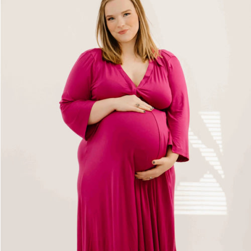 Lila Labor & Postpartum Gown in Raspberry Red