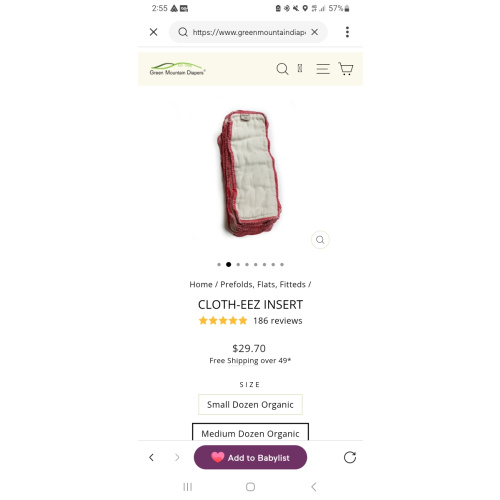 Cloth-eez Doubler-Insert - 1 dozen organic size medium