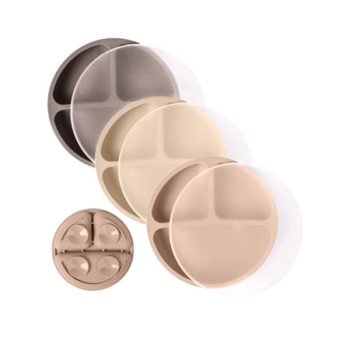 WeeSprout Suction Plates with Lids for Babies & Toddlers - 100% Silicone, Dinnerware Stays Put, Divided Design for Picky Eaters, Microwave & Dishwasher Friendly, 3 Pack