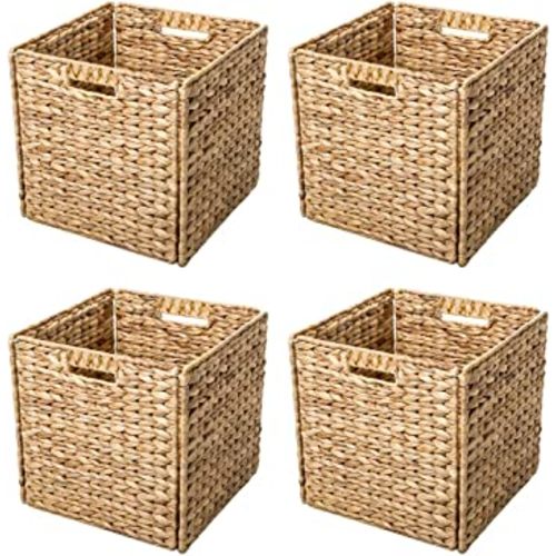 Trademark Innovations Foldable Hyacinth Storage Baskets with Iron Wire Frame (Set of 4)