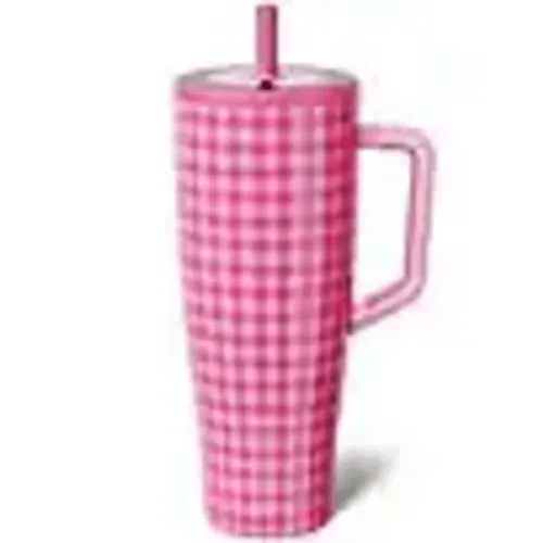 Brumate Pink Gingham Era Straw Insulated Tumbler, 40 oz.