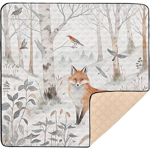 Kigai Winter Fox Baby Play Mat for Floor and Playpen 50x50 inch Non-Slip Baby Activity Playmat Waterproof Foldable Crawling Mat for Infants Toddlers