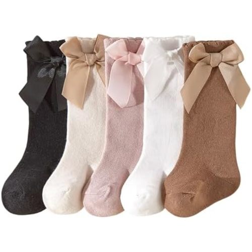 QandSweet Baby Newborn Knee High Socks Seamless Toddler Girls' Big Bow Button Cotton Stockings