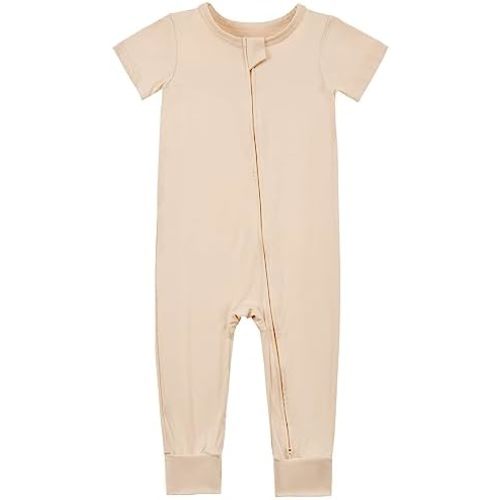 Aablexema Baby Romper Bamboo Rayon Short Sleeve Footless Pajamas 2 Way Zipper Summer Jumpsuit Outfit