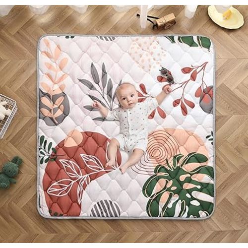 Baby Play Mat 50x50 Inch, Thickened Soft Floor Mat for Playpen, Machine Washable Foam Crawling Mat with Non-Slip Bottom for Babies and Toddlers, Foldable Padded Playmat