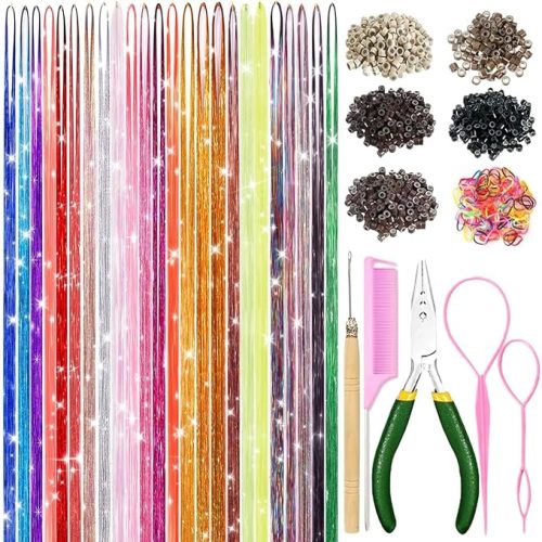 Hair Tinsel Kit for Girls 24 Colors Fairy Glitter Tinsel Hair Extensions