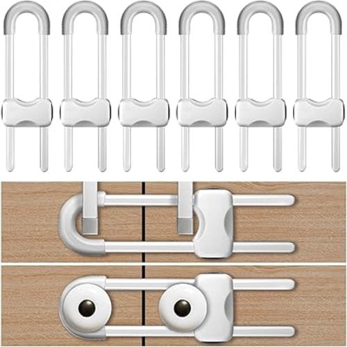 6PCS Cabinet Locks for Babies, Adjustable U-Shaped Child Safety Locks, Multifunctional Cabinet Handle Lock for Drawers for Cabinets, Drawer, Gate, Furniture Doors, Closet with Secure Lock Buttons