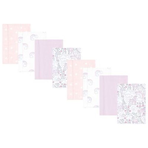 Hudson Baby Boys and Girls Cotton Poly Flannel Burp Cloths 8-Pack, Dreamy Unicorn, One Size