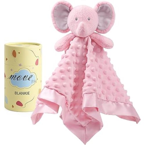 Baby Security Blanket, Soft Baby Lovey Toy Blanket for Girls, Snuggle Toy Lovie Newborn Gift, Stuffed Animals Pink Elephant 16 Inch
