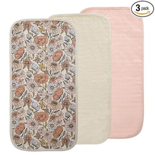 mushie Water Repellent Changing Pad Liners | Made with Organic Cotton | Set of 3 (Retro Flowers Combo)