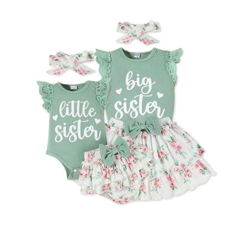 Big Sister Little Sister Matching Outfits Baby Girl Romper/Toddler Girl T-shirt Tops with Shorts/Skirt Clothes Set