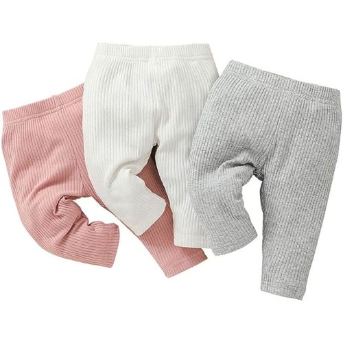 Lala Bear Baby Girl Infant 3 Pack Solid Pants and Casual Leggings