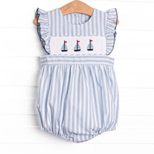 Bleu: Susannah Sails Smocked Bubble, Blue Stripe – Stitchy Fish