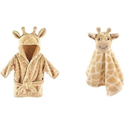 Hudson Baby Animal Face Security Blanket and Plush Animal Face Robe, Giraffe