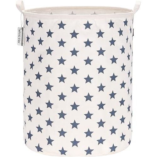 Sea Team Large Canvas Laundry Basket with Handles, Navy Stars