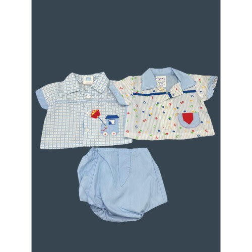 Vintage Cradle Togs Baby Boy 3 Pc Outfit Blue Train & Numbers 0-6 months