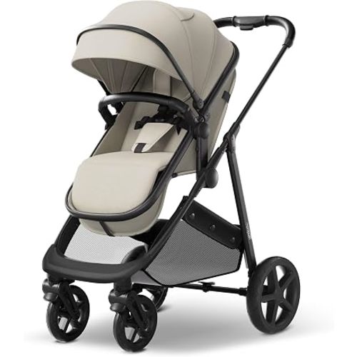 Mompush Wiz 2-in-1 Bassinet Stroller Reversible Seat, One-Hand Fold, Khaki