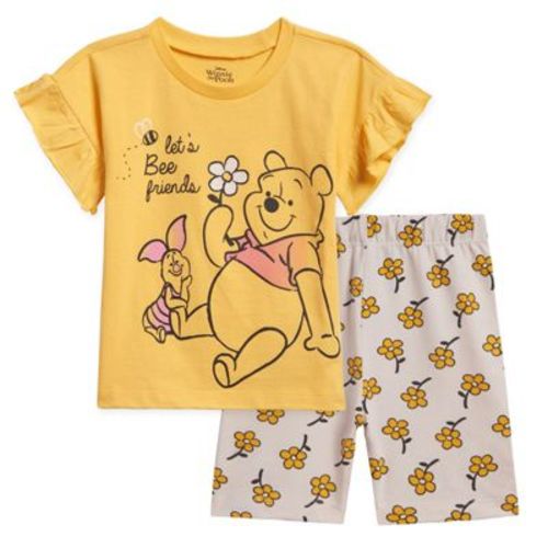 Disney Winnie the Pooh Piglet Infant Baby Girls T-Shirt and Bike Shorts Outfit Set Yellow 24 Months