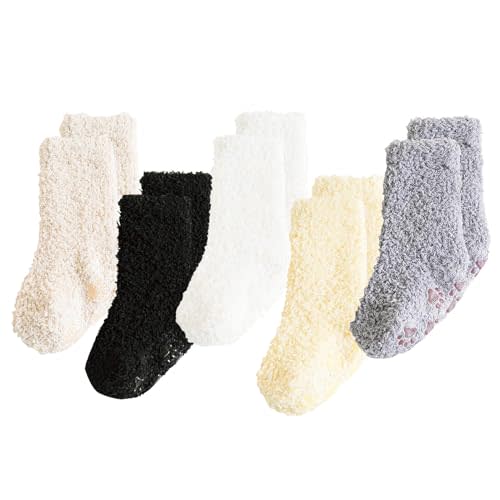 MOMSMENU Baby Socks Winter Warm Non Slip Toddler Socks Unisex Soft 5 Pair for Kids Girls 0-5T
