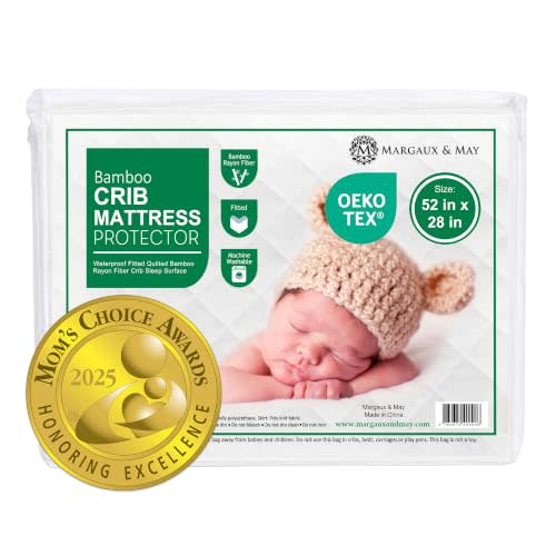 Margaux & May Waterproof Crib Mattress Protector, Oeko-TEX® Certified | Fitted, 28" x 52", Standard Crib Size, Mattress Protector Pad, Highly Absorbent Quilted Cover, Noiseless
