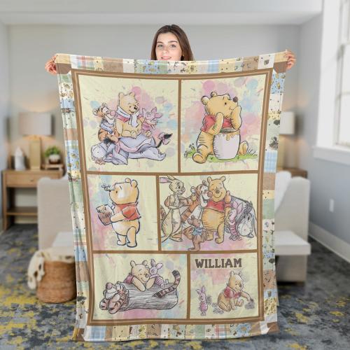 Personalized Winnie the Pooh Blanket for Kids,Custom Name Baby Gift, Classic Pooh Nursery Throw,Soft Toddler Blanket ,Newborn Shower Gift
