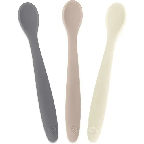 WeeSprout Silicone Baby Spoons - First Stage Infant Feeding Utensils With Soft-Tip, Bendable Kitchenware for Parent & Self-Feeding, Ultra-Durable, Dishwasher Safe, Travel Case, Set of 3