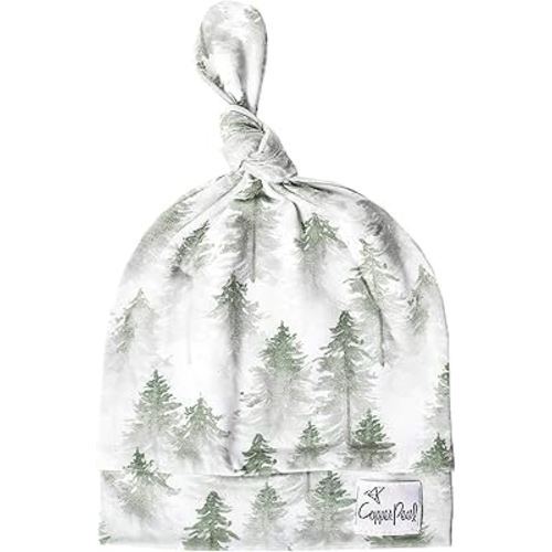 Copper Pearl Baby Beanie Hat Top Knot Stretchy Soft Evergreen