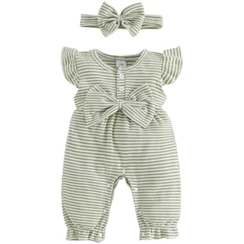 YINGISFITM Newborn Baby Girl Summer Clothes Short Sleeve Bubble Romper Bow Shorts Jumpsuit Infant Outfit 0 3 6 9 12 18 Months
