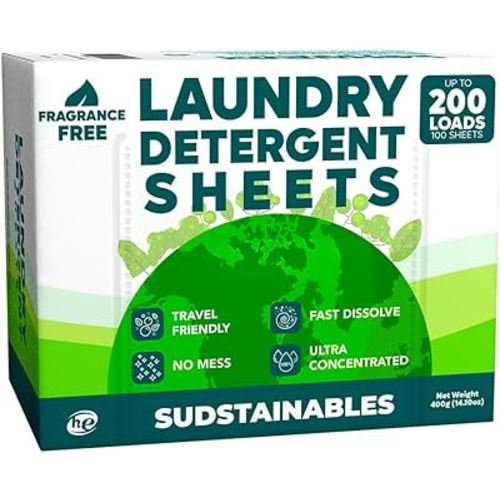 Sudstainables Laundry Detergent Sheets 200 Loads – Dissolvable Laundry Sheet for Washing Machines, Compact Alternative to Liquid & Powder Detergent, Travel-Friendly Soap | Fragrance Free
