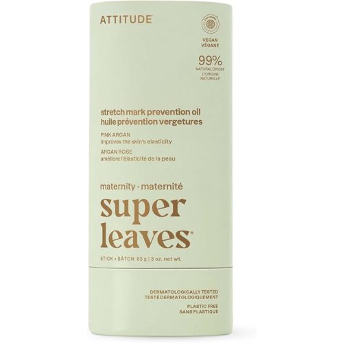 ATTITUDE Plastic-Free Pregnancy Stretch Mark Prevention Oil, EWG Verified, Dermatologically Tested, Plant and Mineral-Based, Vegan Maternity Products, Pink Argan, 3 Ounces