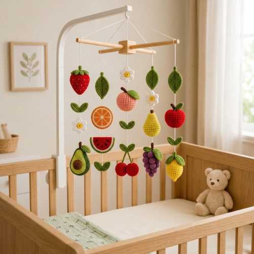 Fruit Crochet Baby Mobile, Handmade Crib Mobile, Nursery Mobile, Baby Shower Gift, Gender Neutral Gift, Custom Crochet Baby Mobile