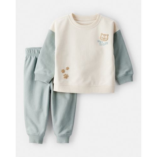 Baby Boy Hey Tiger' French Terry Sweatshirt & Pant Set - Blue/Cream | Carter's