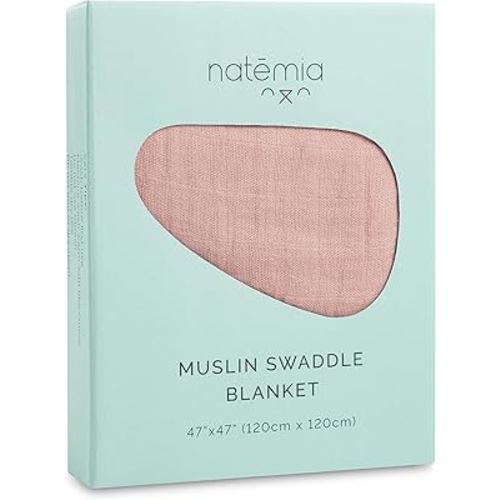 Natemia Baby Muslin Swaddle Blanket (Rose) - Silky Soft, Gentle Receiving Blankets for Newborns, Boys, Girls - Versatile, Breathable, Skin-Friendly, Machine-Washable - Baby Shower Registry Essential