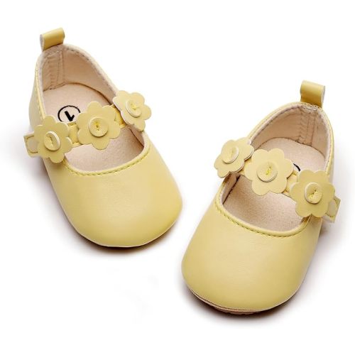 HONGTEYA Infant Baby Girls Mary Jane Flats Non Slip for Toddler First Walkers Soft Sole PU Leather Crib Shoes Sneaker Wedding Party Christmas Princess Dress Shoes Baby Moccasins Girls
